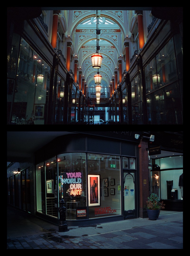 Beautiful tones in London (Cinestill 800T, Leica MP, 35mm Summilux), tagged lantern