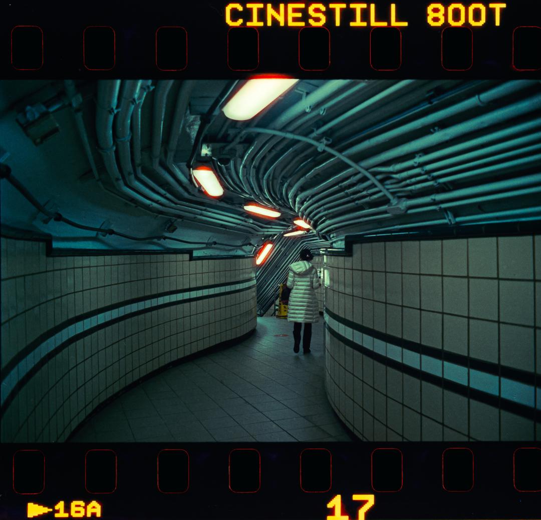 Late night underground | Olympus OM-1 | Cinestill 800t, tagged ceiling