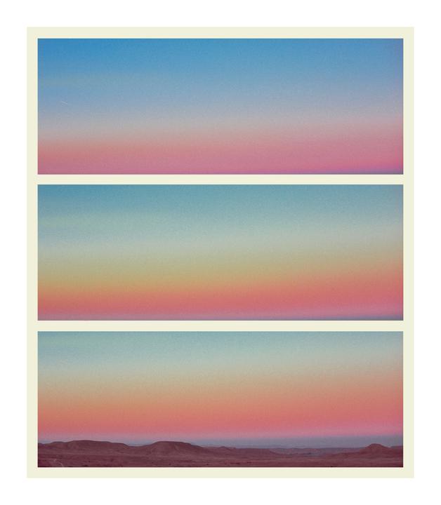 Three horizontal panels show a gradient sky over a desert landscape.