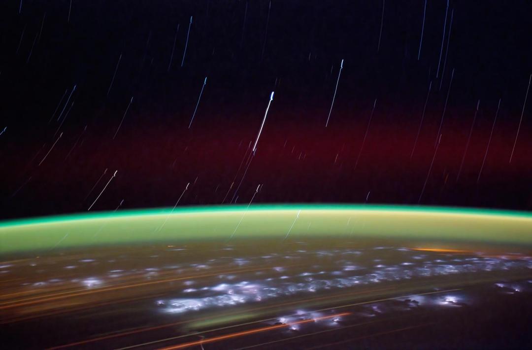 My first analog star trail from the International Space Station, tagged green