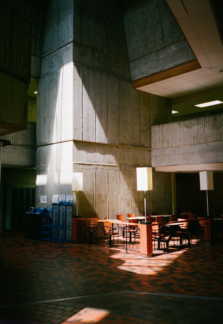 Brutalism at UofT Scarborough [Nikon L35AF | Fuji Pro400h], tagged interior