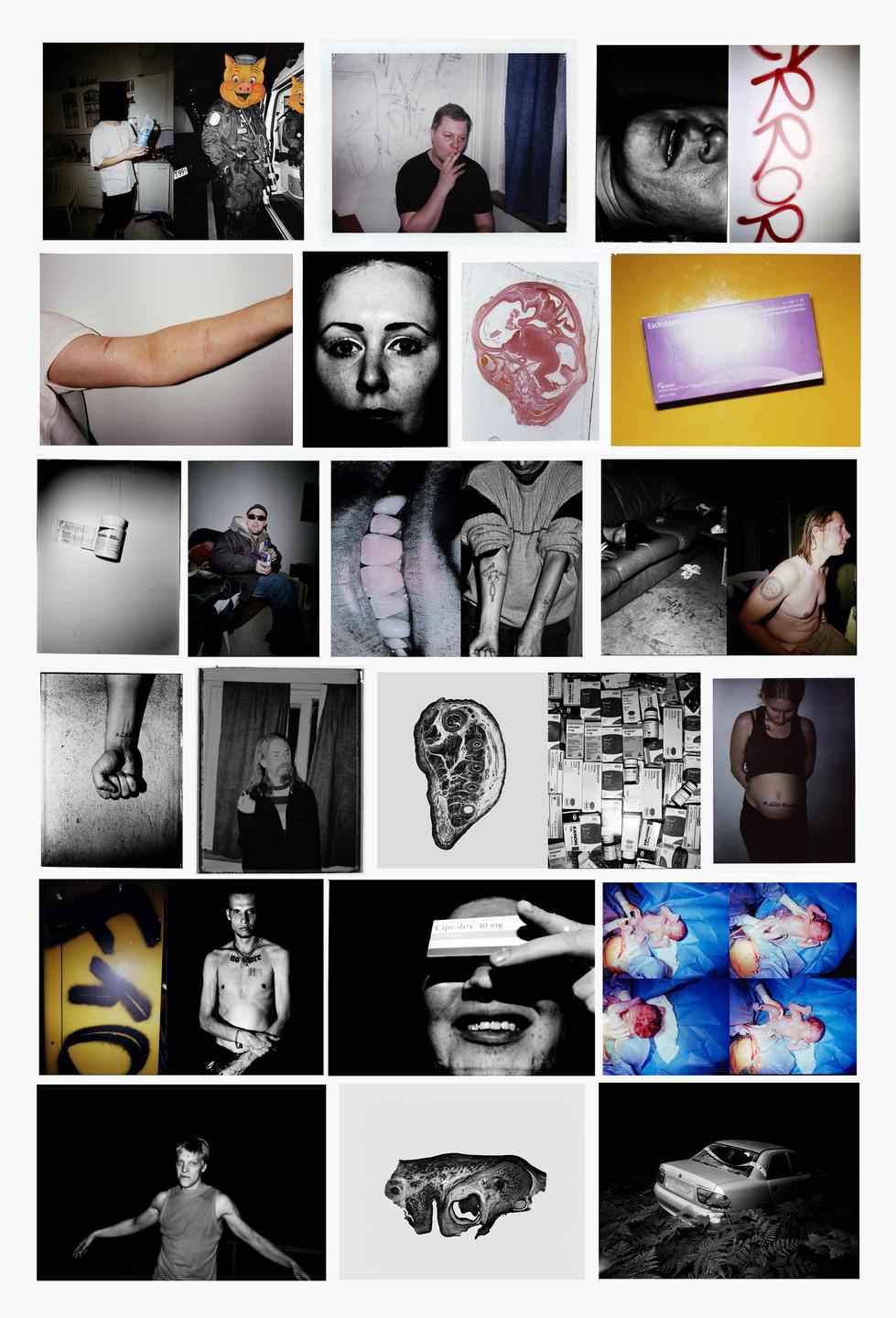 A grid of 24 photographs shows a variety of subjects, including people, objects, and abstract forms.