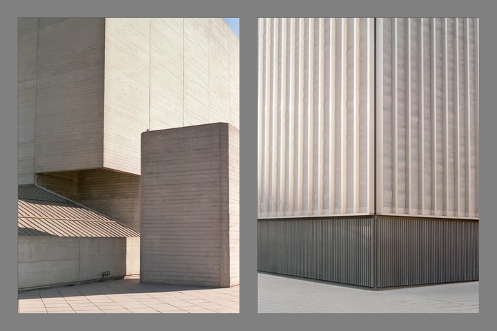 Two abstract architectural studies show concrete and corrugated metal surfaces.