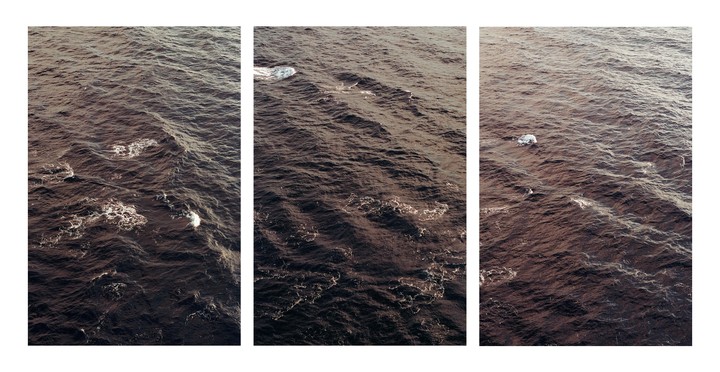 Three vertical panels show a dark body of water with small waves and white foam.