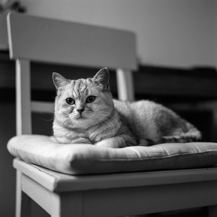 A cat is lying on a cushioned chair.
