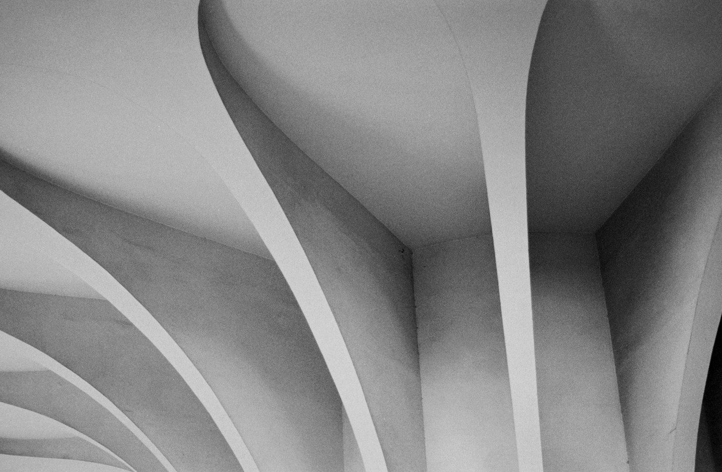 Curved architectural elements create a pattern of light and shadow.