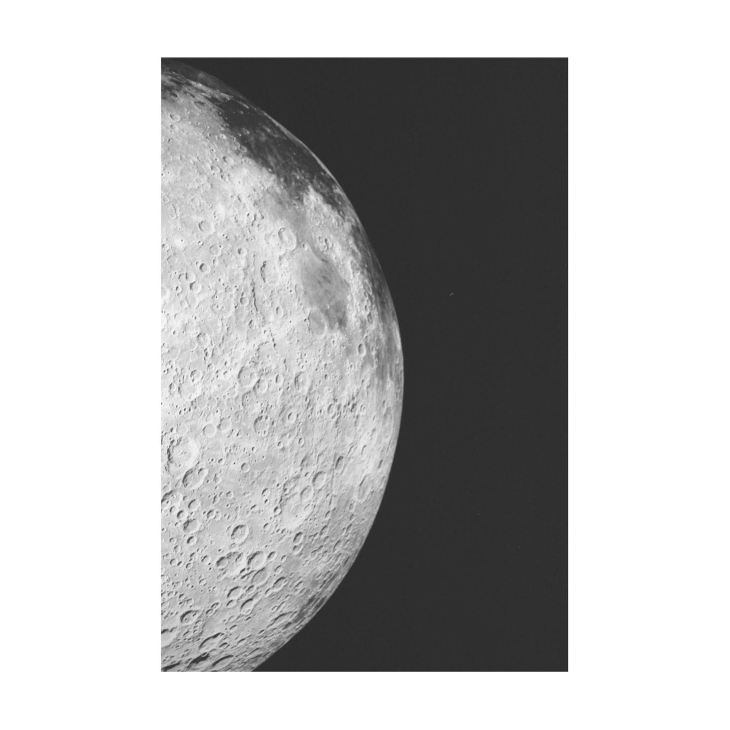 The moon's cratered surface is visible against a dark sky.