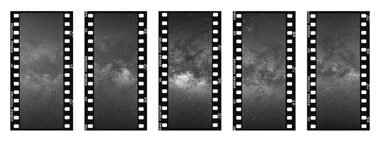 Five strips of film show a mosaic of the Milky Way.