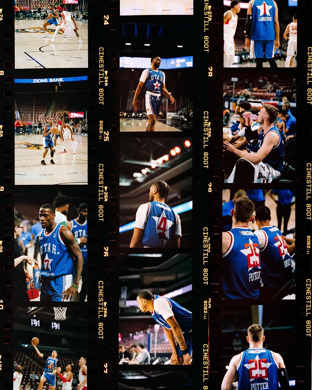 A contact sheet displays multiple images of basketball players on a court during a game.